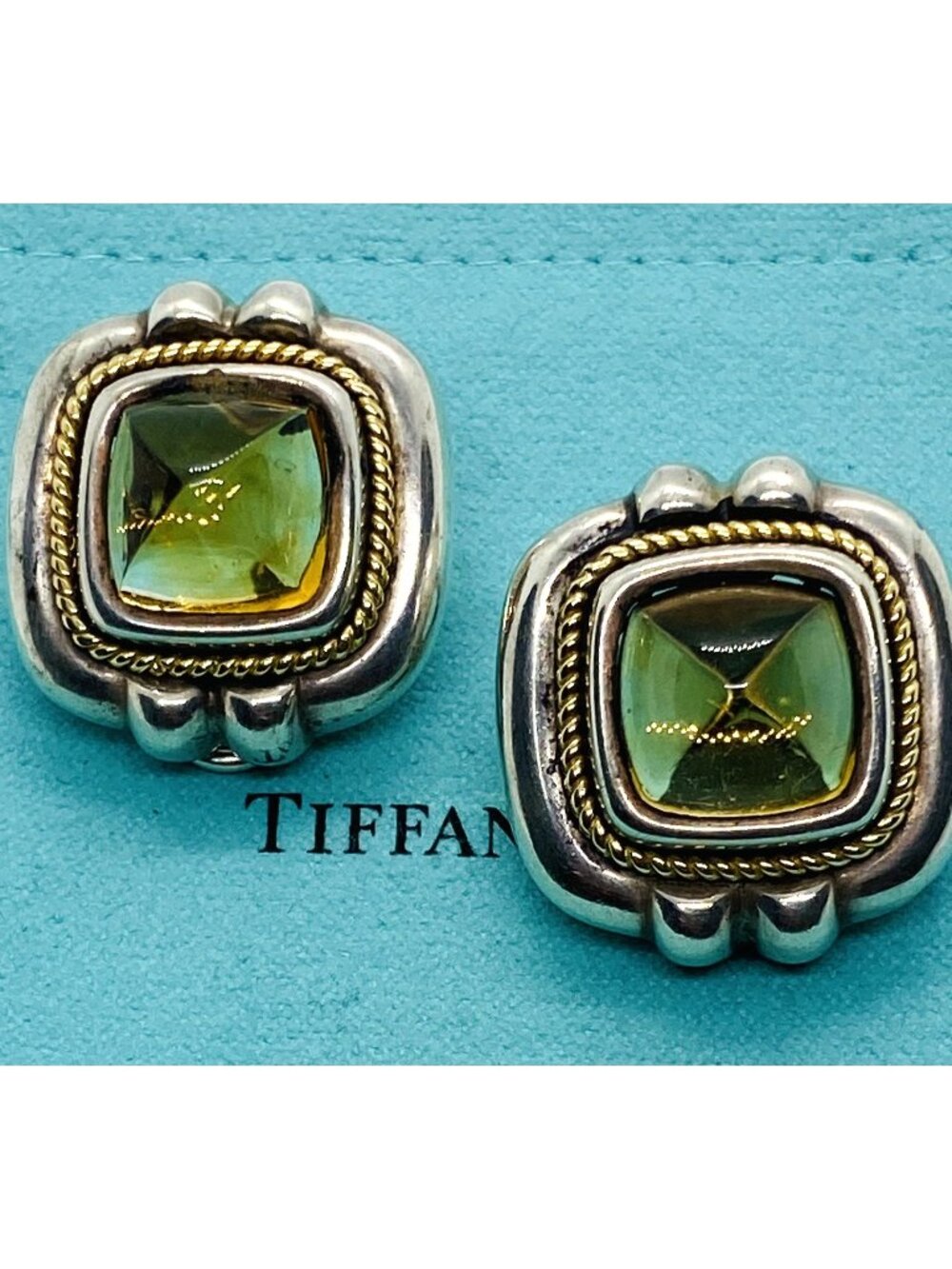 Tiffany & Co Sugarloaf Citrine Earrings Sterling Silver 925 18K Earrings